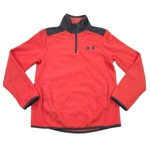 Under Armour Fleece Sweatshirt Youth Small Neon Orange 1/4 Zip Mock Neck Cozy
